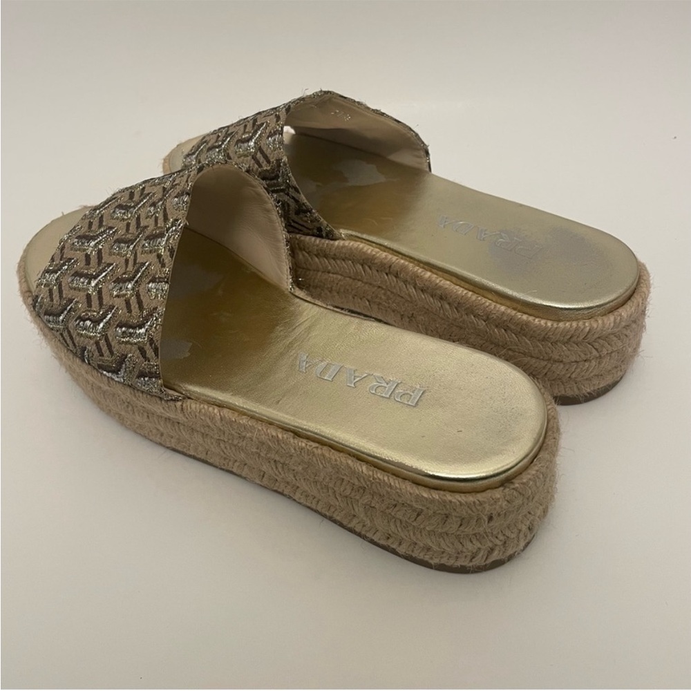 Prada Espadrille Platform Slide Sandals Metallic Womens Size 7.5 Designer - Picture 7 of 15